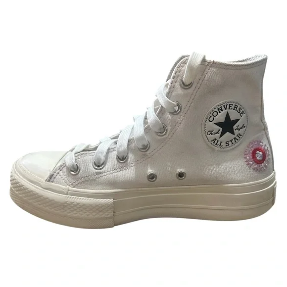 CONVERSE Chuck Taylor All Star Lift Platform Sneakers Floral Embroidery Sz 7.5 - Picture 1 of 12